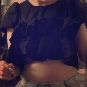 Multi ruffled smock crop